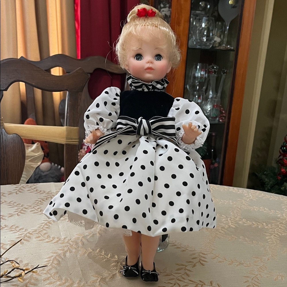 Madame Alexander Black and White Polka Dot Formal Dress “ Samantha” 1989